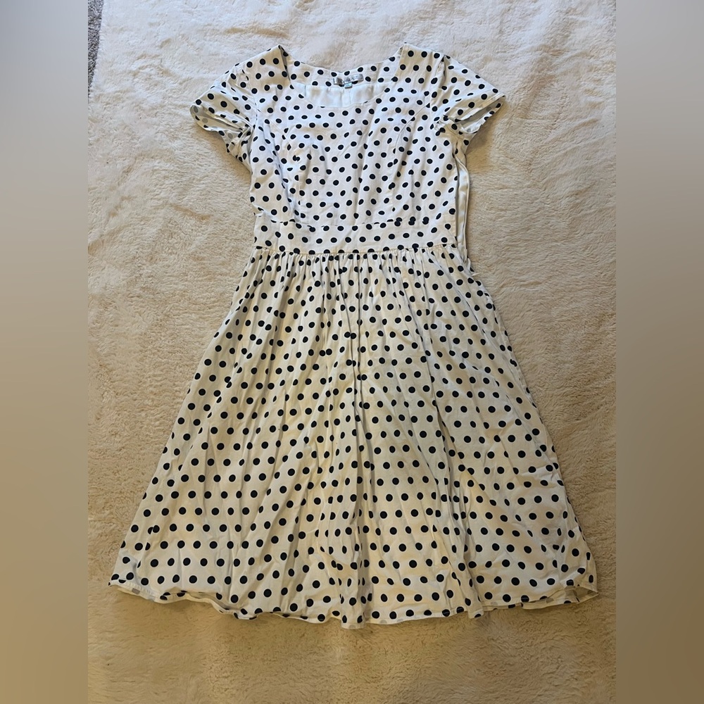 DownEast navy and White Polka dot dress